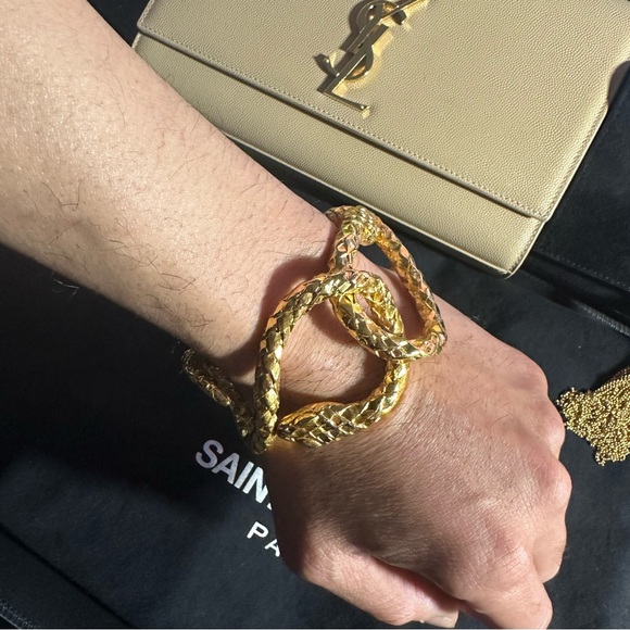Rare Saint Laurent YSL engraved - Elegant Gold Wrap Around Snake Bracelet New - Picture 11 of 16